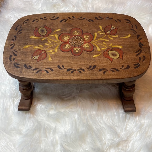 Vintage Other - Vintage-Hand-painted Wooden Floral Rocking Footstool Foot Stool-Rustic-Boho